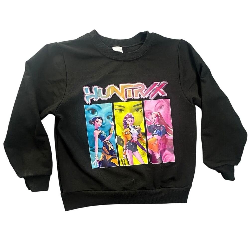 HUNTRX Graphic Sweatshirt Long Sleeve Pullover Size 130 Black Anime